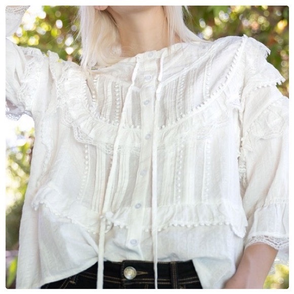 POL Malta Ruffles Ivory Boxy Woven Lace Top - Picture 2 of 10